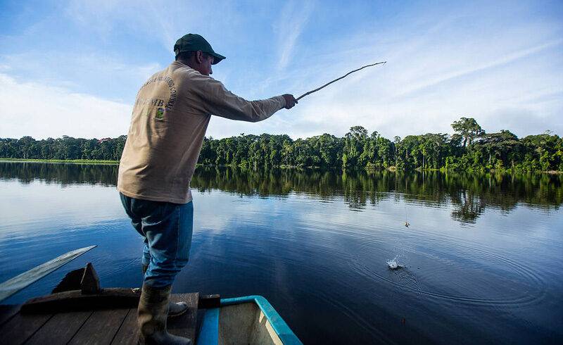 Traditional fishing Amazon Rainforest Peru